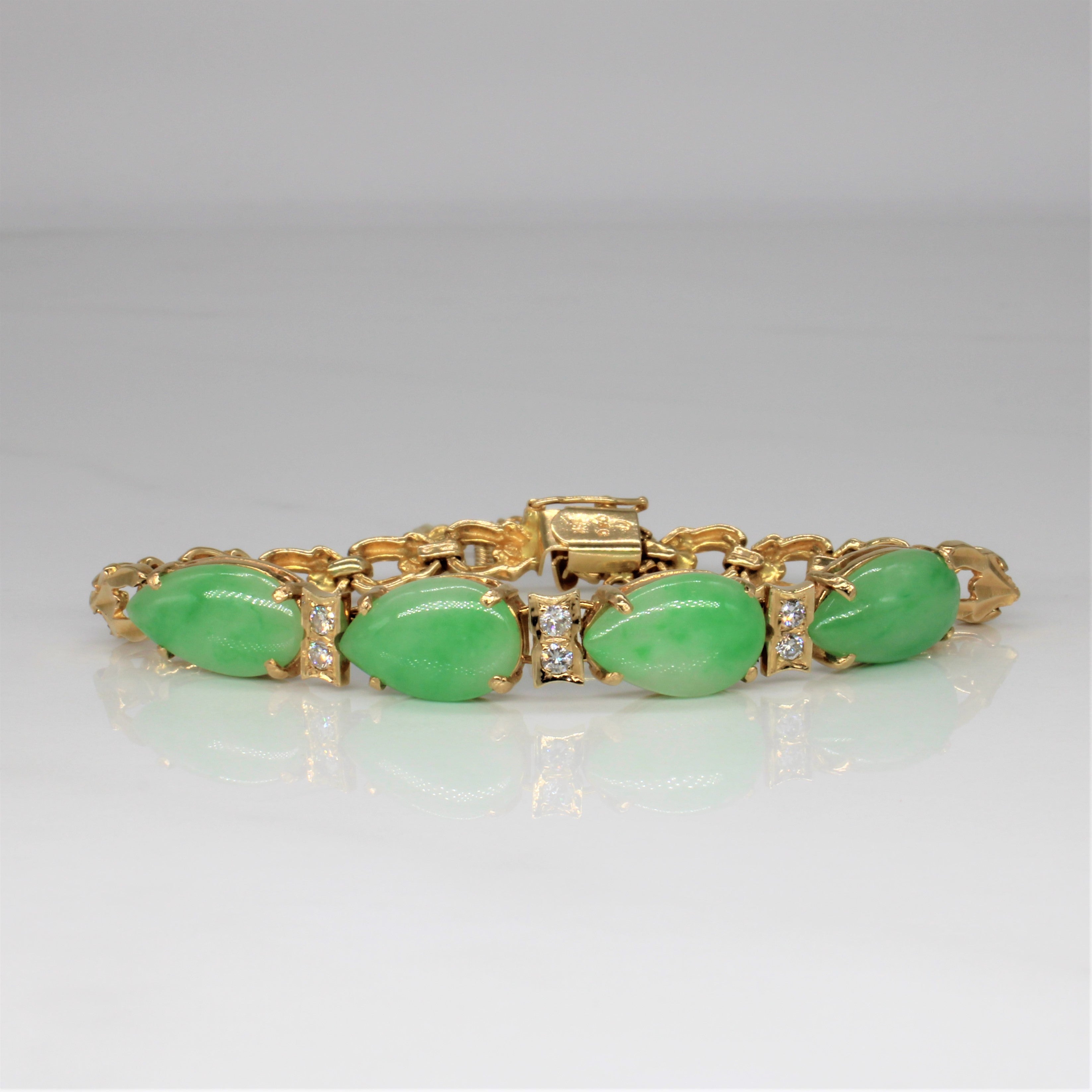 Bracelet tennis en jadéite et diamants | 15,00 ct, 0,24 ct | 6,5" | 