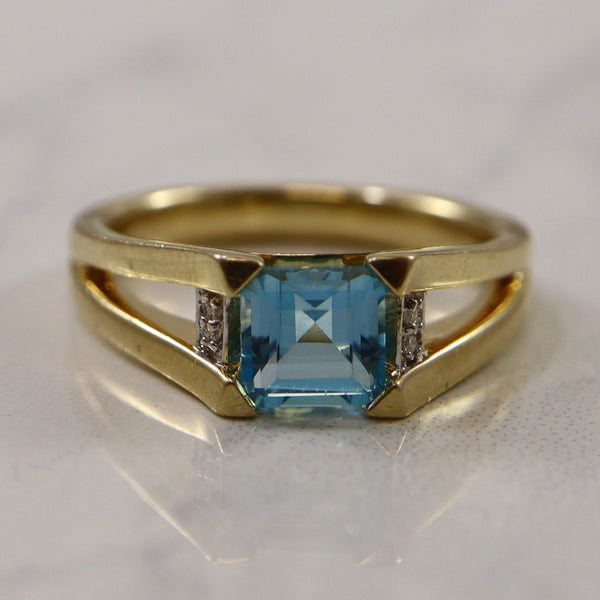 Blue Topaz & Diamond Split Shank Ring | 1.25ct, 0.02ctw | SZ 7.25 |