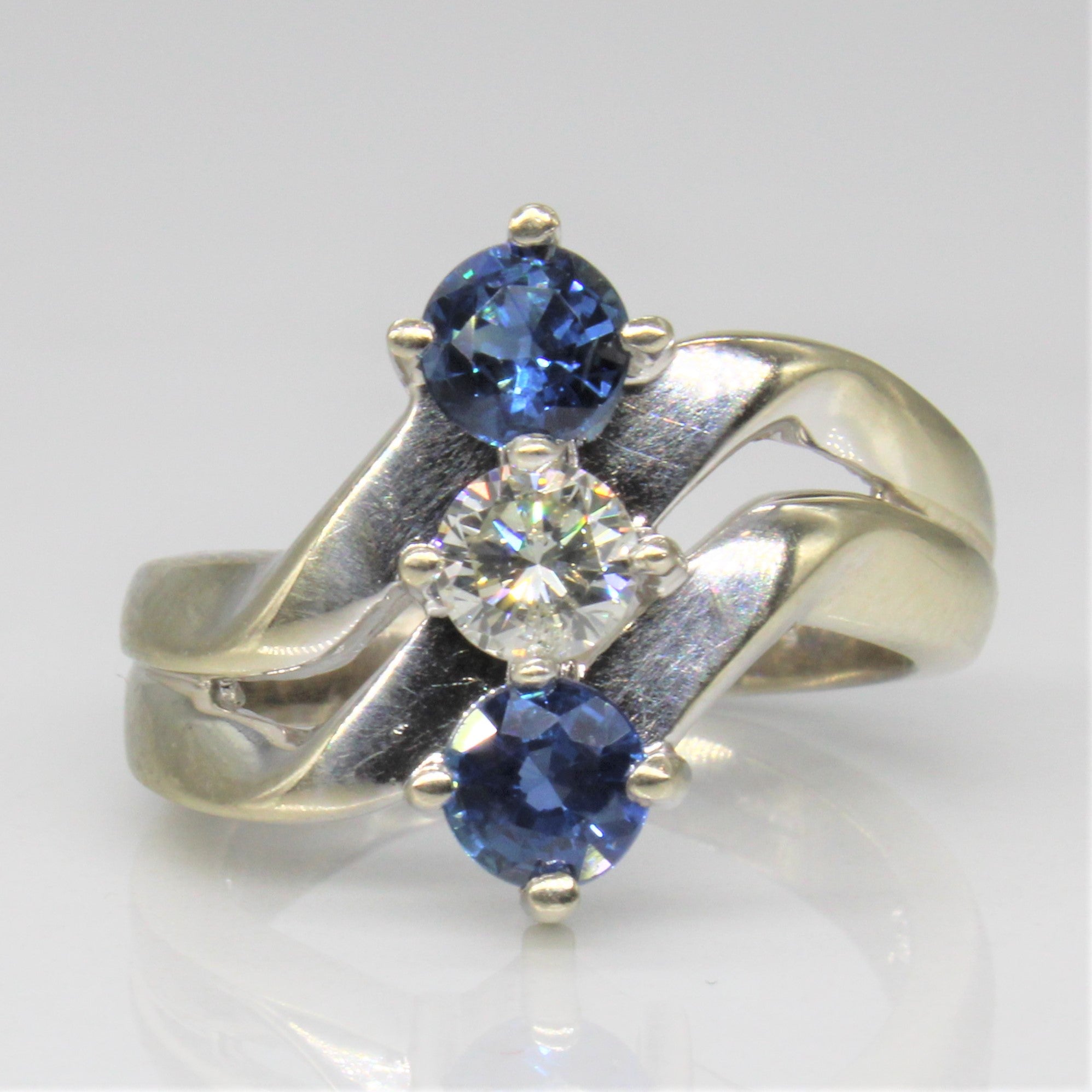 Sapphire & Diamond Three Stone Bypass Ring | 0.80ctw, 0.33ct | SZ 5 |