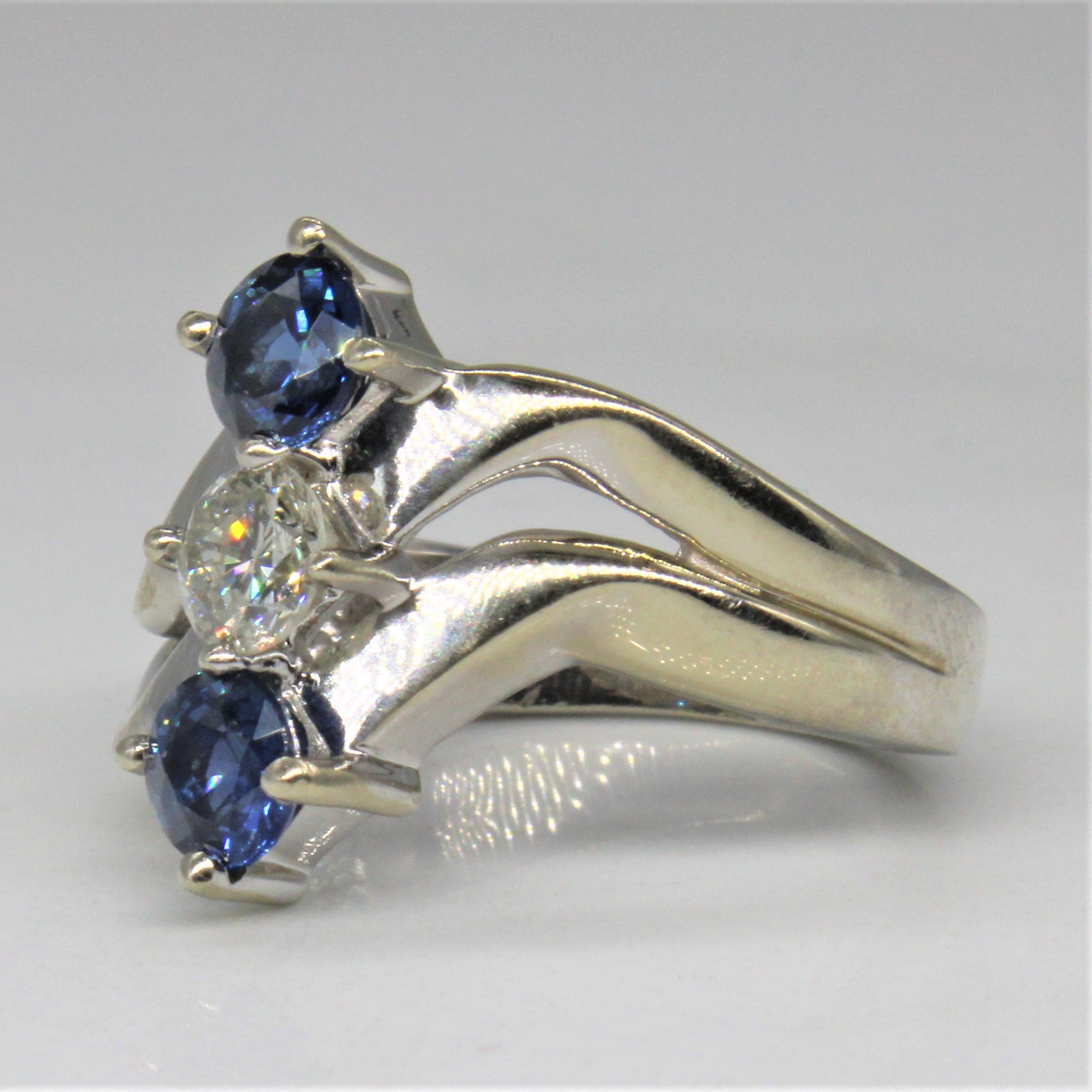 Sapphire & Diamond Three Stone Bypass Ring | 0.80ctw, 0.33ct | SZ 5 |