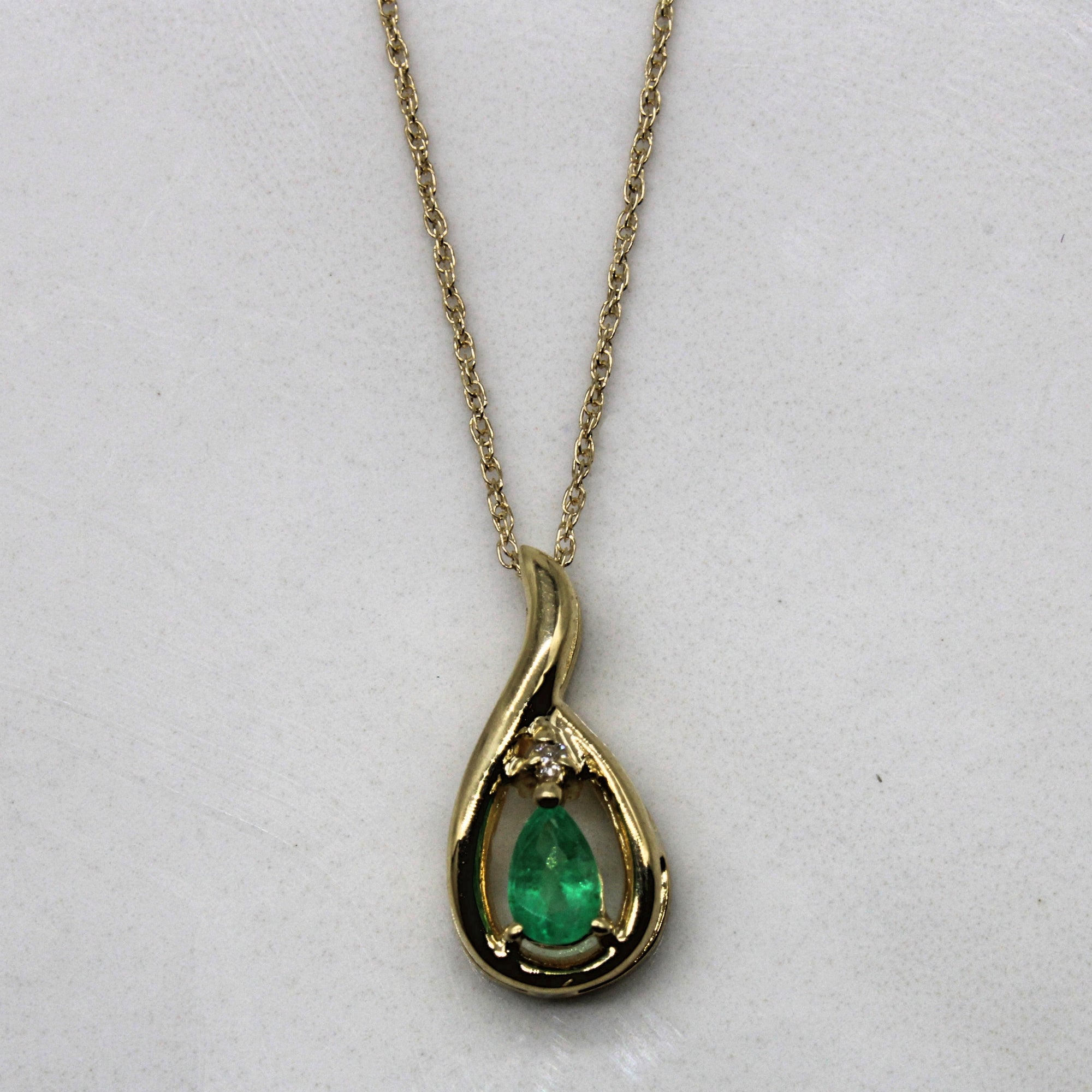Synthetic Emerald & Diamond Pendant & Necklace | 0.18ct, 0.01ct | 18