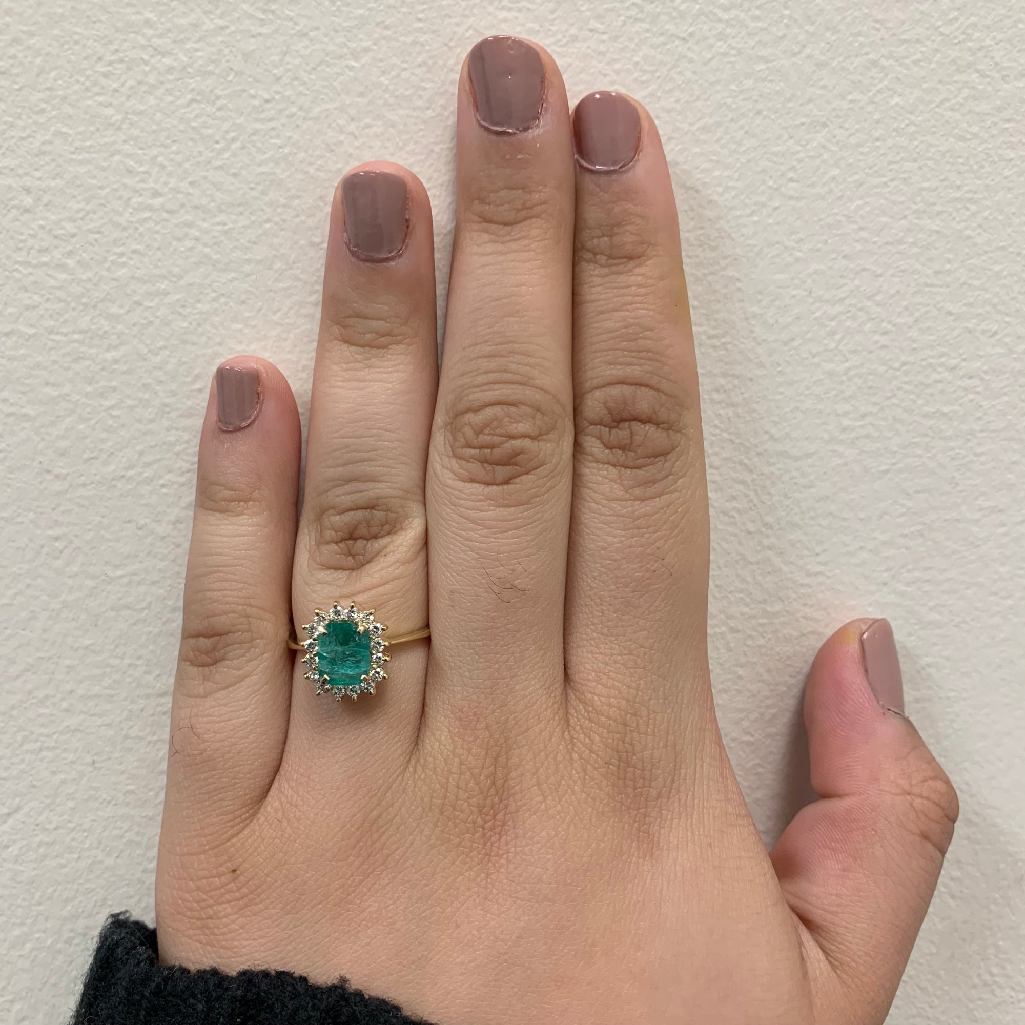Emerald & Diamond Halo Engagement Ring | 1.50ct, 0.30ctw | SZ 8 |