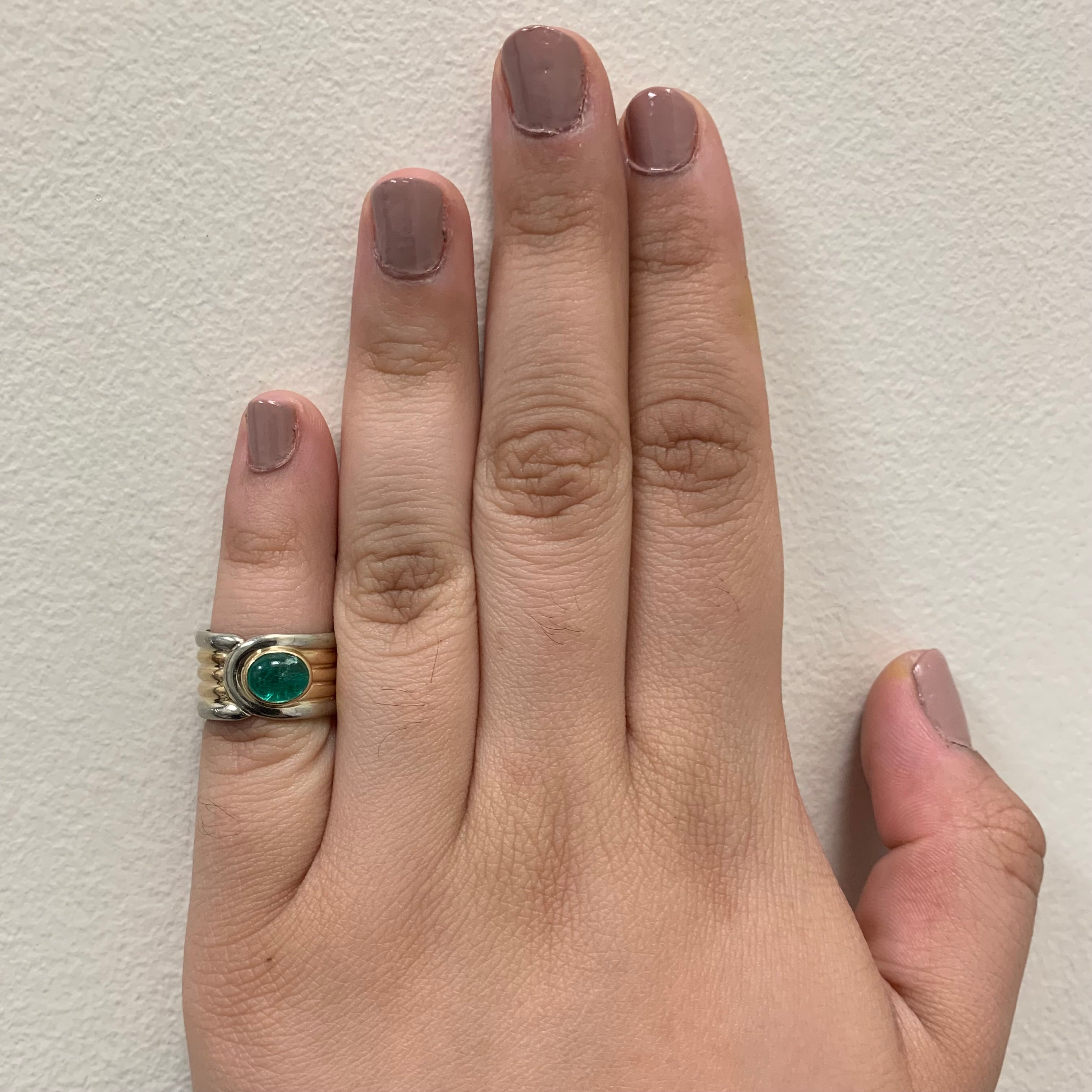 Vintage Two-Tone Natural Emerald Cabochon Ring | 0.90ct | SZ 3.5 |