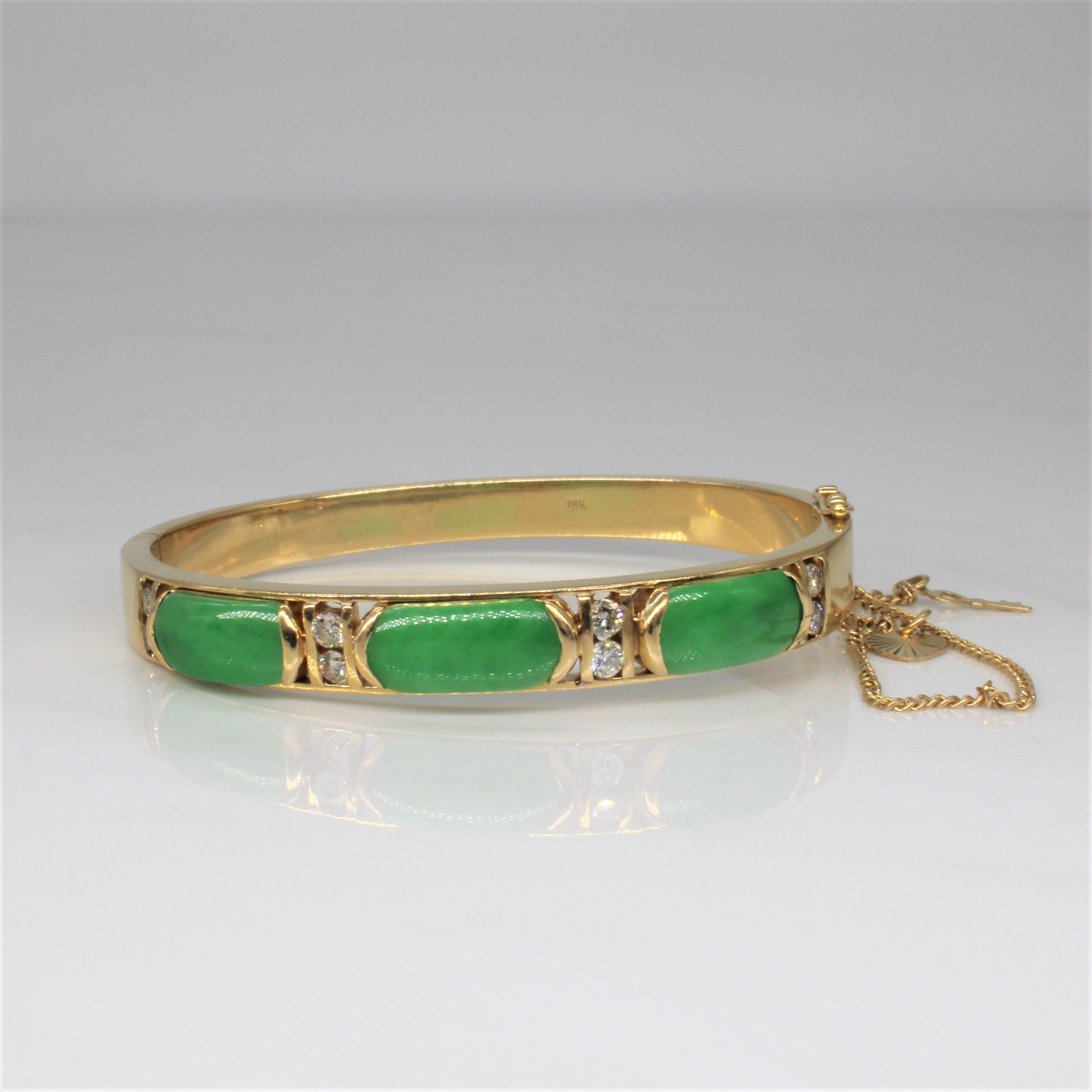 Jadeite & Diamond Bangle Bracelet | 5.00ctw, 0.05ctw | 6" |
