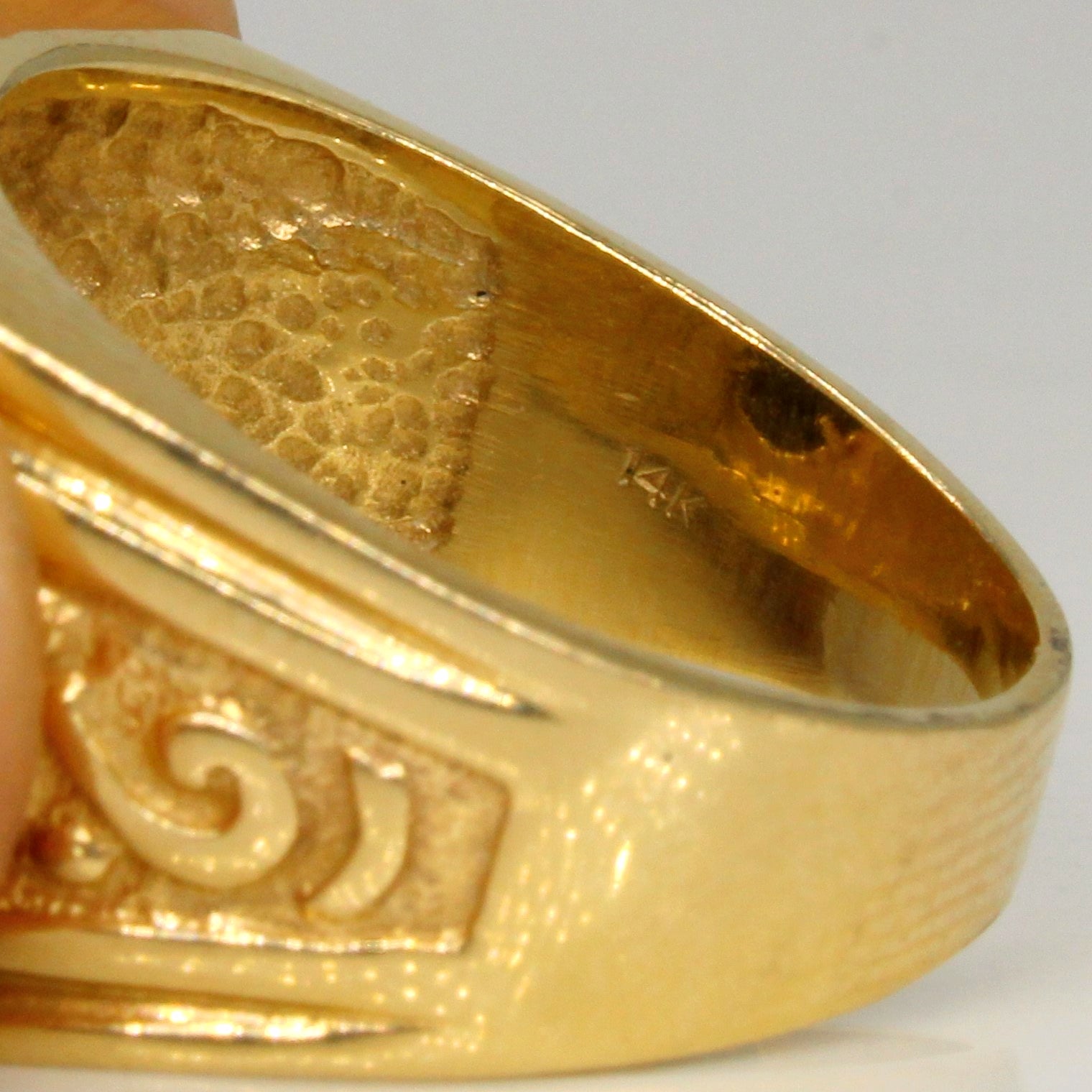 Bezel Set Ammolite Ring with Carved Detailing | 0.75ct | SZ 8.25 |
