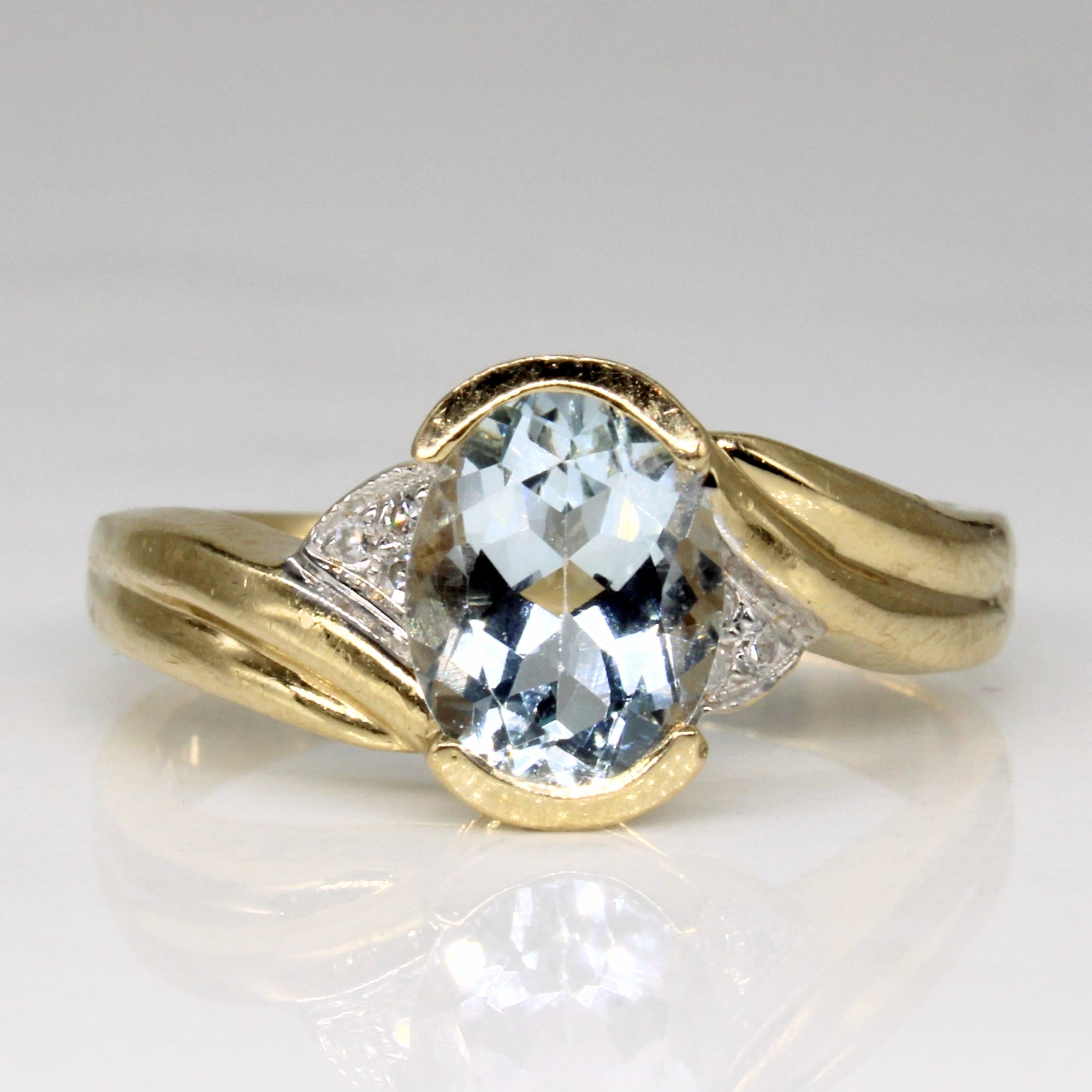 Aquamarine & Diamond Bypass Ring | 1.45ct, 0.03ctw | SZ 9 |