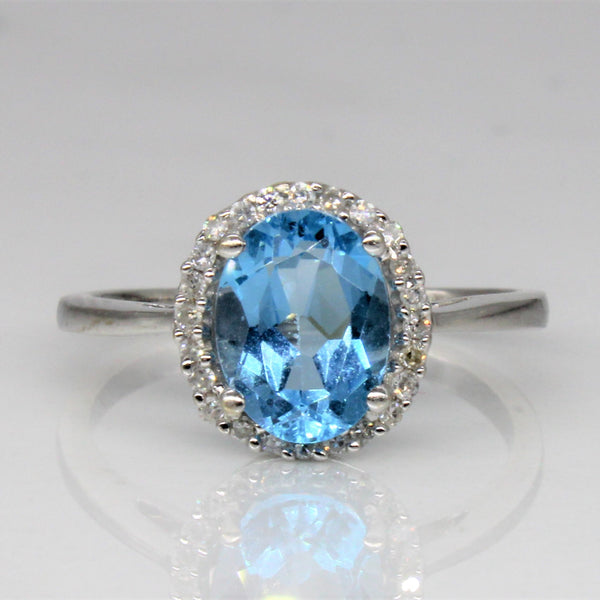 Blue Topaz & Diamond Halo Ring | 1.30ct, 0.07ctw | SZ 5.25 |