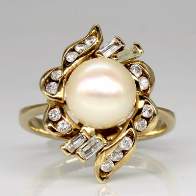 Pearl & Diamond Cocktail Ring | 0.33ctw | SZ 6.5 |