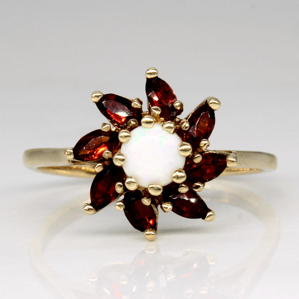 Floral Halo Garnet & Opal Ring | 0.48ctw, 0.30ct | SZ 9 |