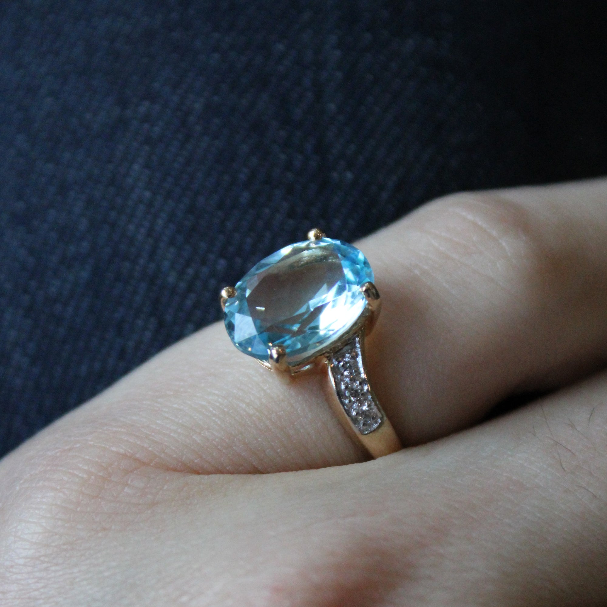 Blue Topaz & Diamond Cocktail Ring | 3.95ct, 0.04ctw | SZ 5.75 |