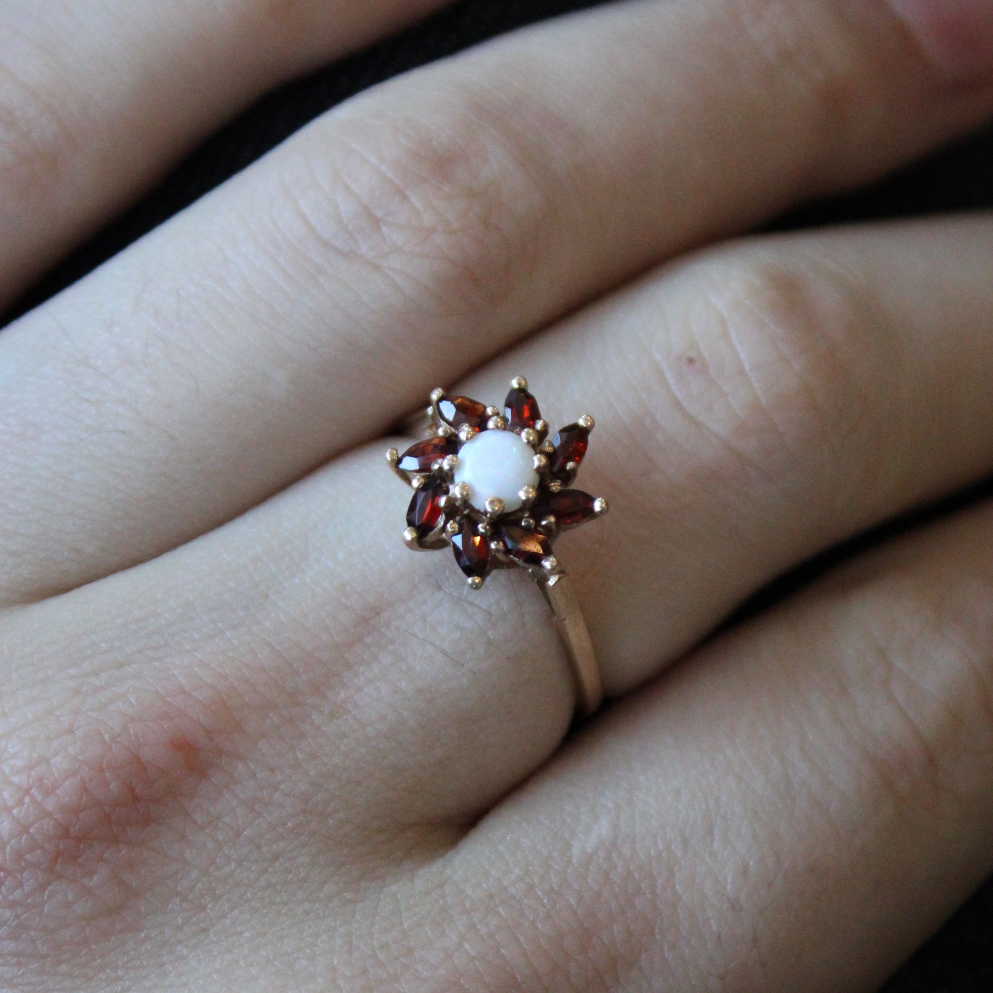 Floral Halo Garnet & Opal Ring | 0.48ctw, 0.30ct | SZ 9 |