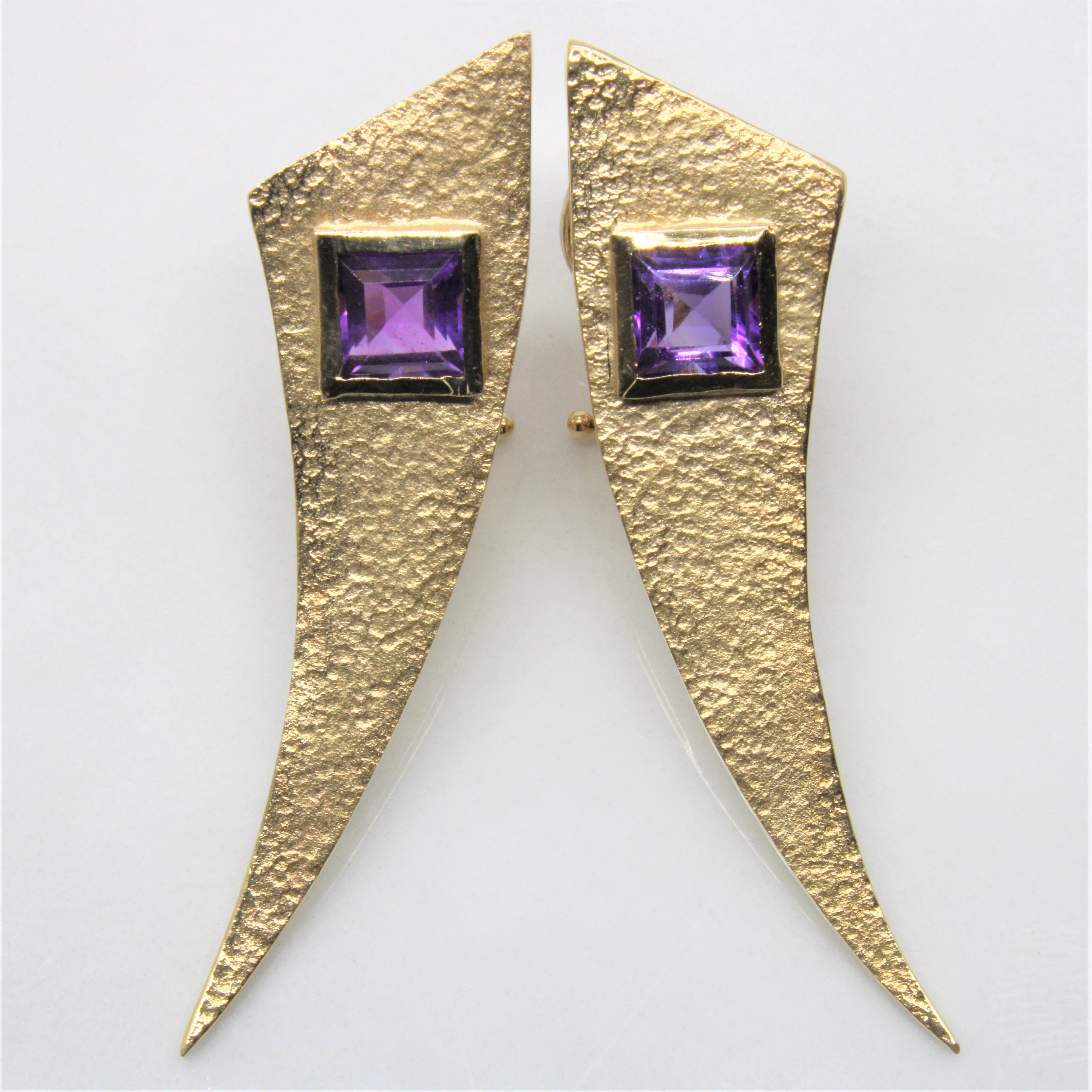 Hammered Amethyst Drop Stud Earrings | 1.50ctw |