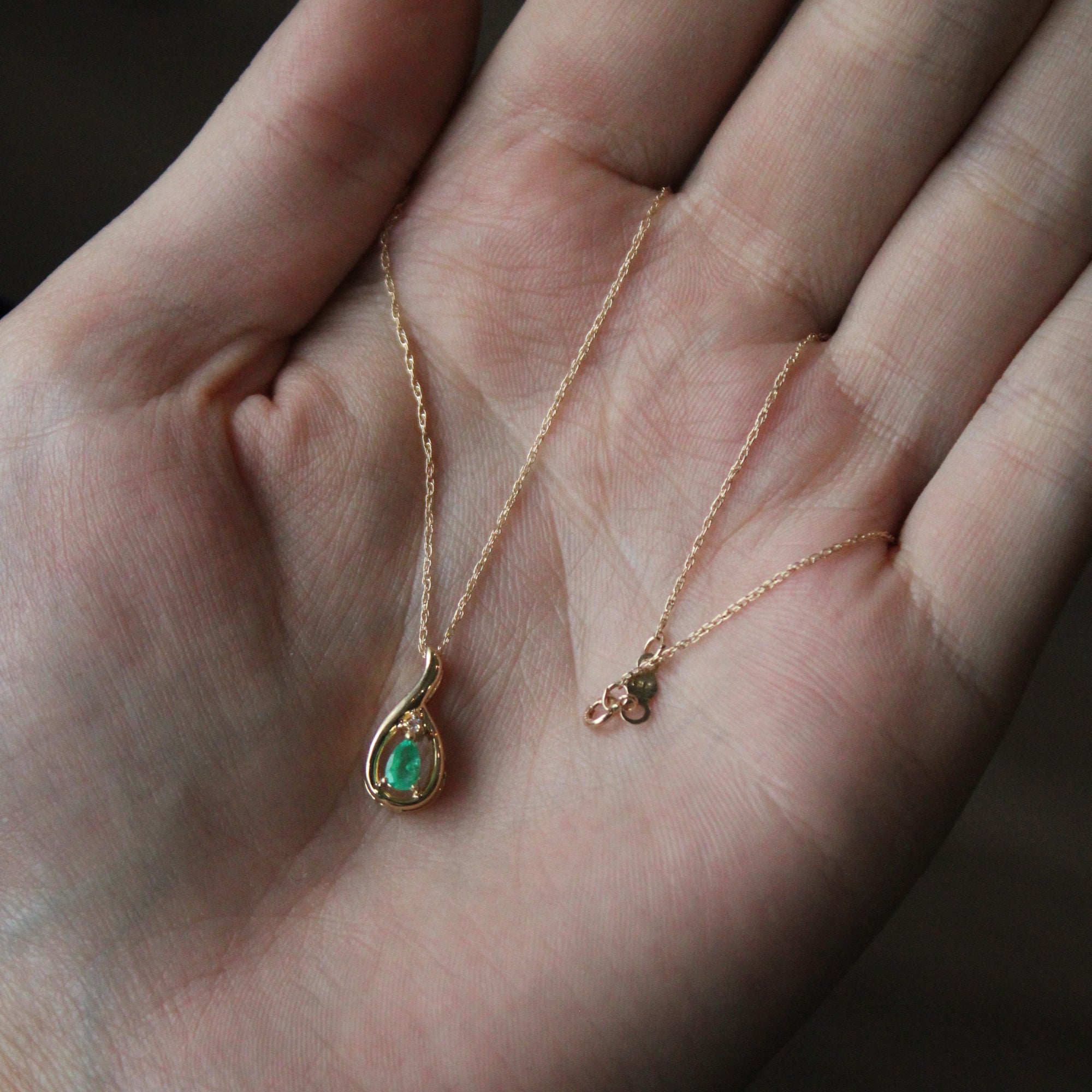 Synthetic Emerald & Diamond Pendant & Necklace | 0.18ct, 0.01ct | 18