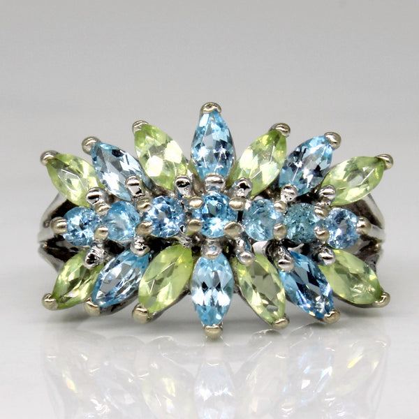 Radiant Blue Topaz & Peridot Ring | 1.00ctw | SZ 4.5 |
