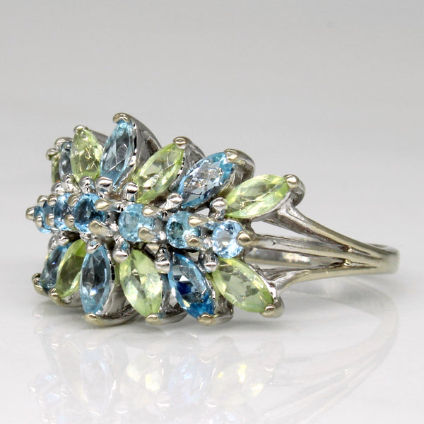 Radiant Blue Topaz & Peridot Ring | 1.00ctw | SZ 4.5 |
