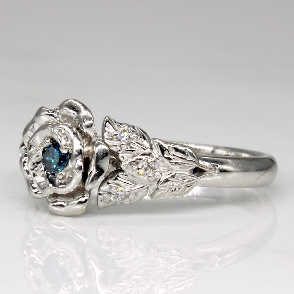 Blue Diamond Platinum Flower Ring | 0.14ctw | SZ 7 |