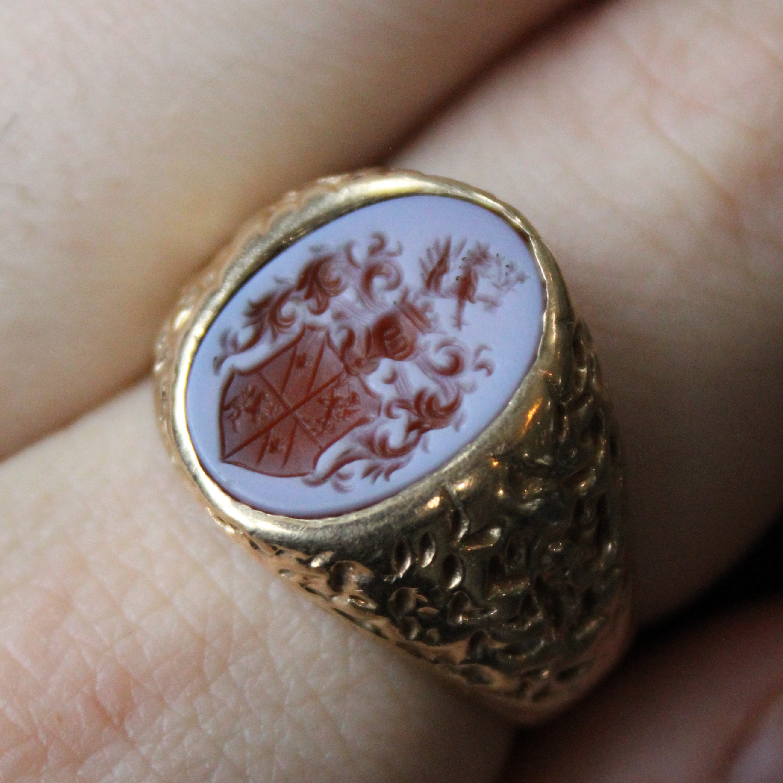 Vintage Intaglio Carved Agate Signet Ring | 2.60ct | SZ 10.25 |