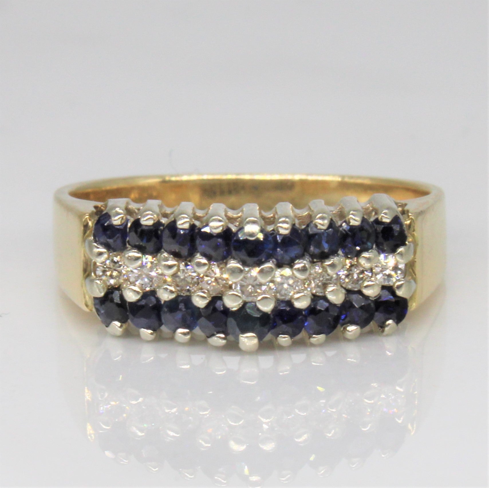 Sapphire & Diamond Triple Row Ring | 0.36ctw, 0.12ctw | SZ 6.75 |