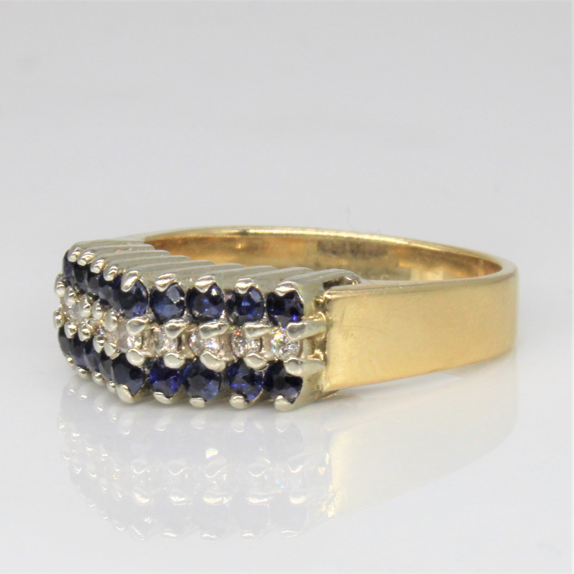 Sapphire & Diamond Triple Row Ring | 0.36ctw, 0.12ctw | SZ 6.75 |