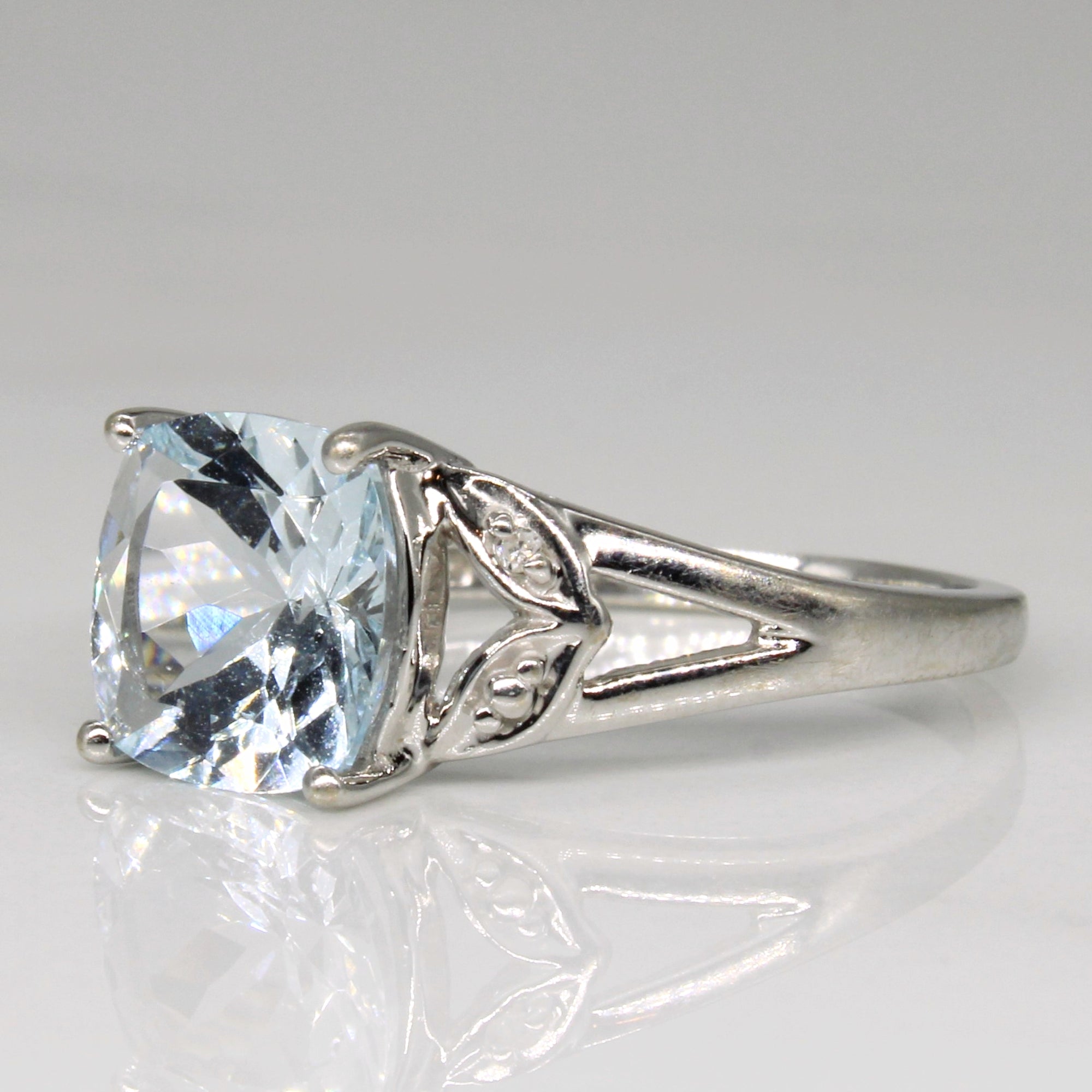 Aquamarine & Diamond Split Shank Ring | 1.45ct, 0.01ctw | SZ 7 |