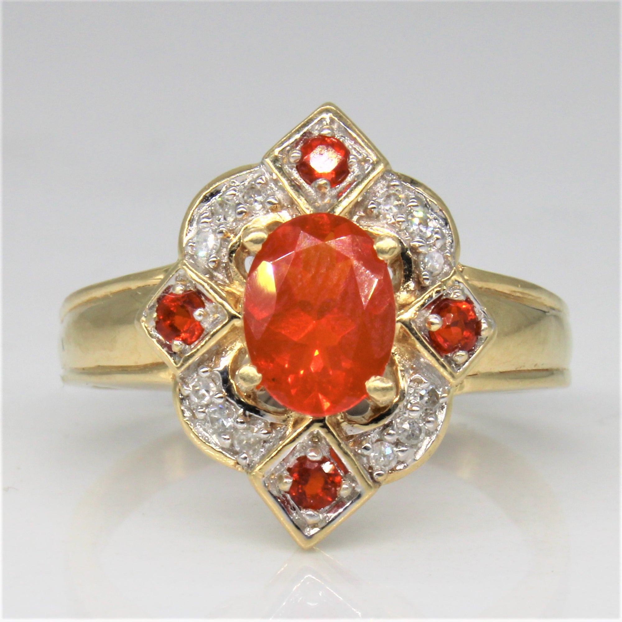 Art Deco Inspired Fire Opal & Diamond Ring | 0.85ctw, 0.06ctw | SZ 9 |