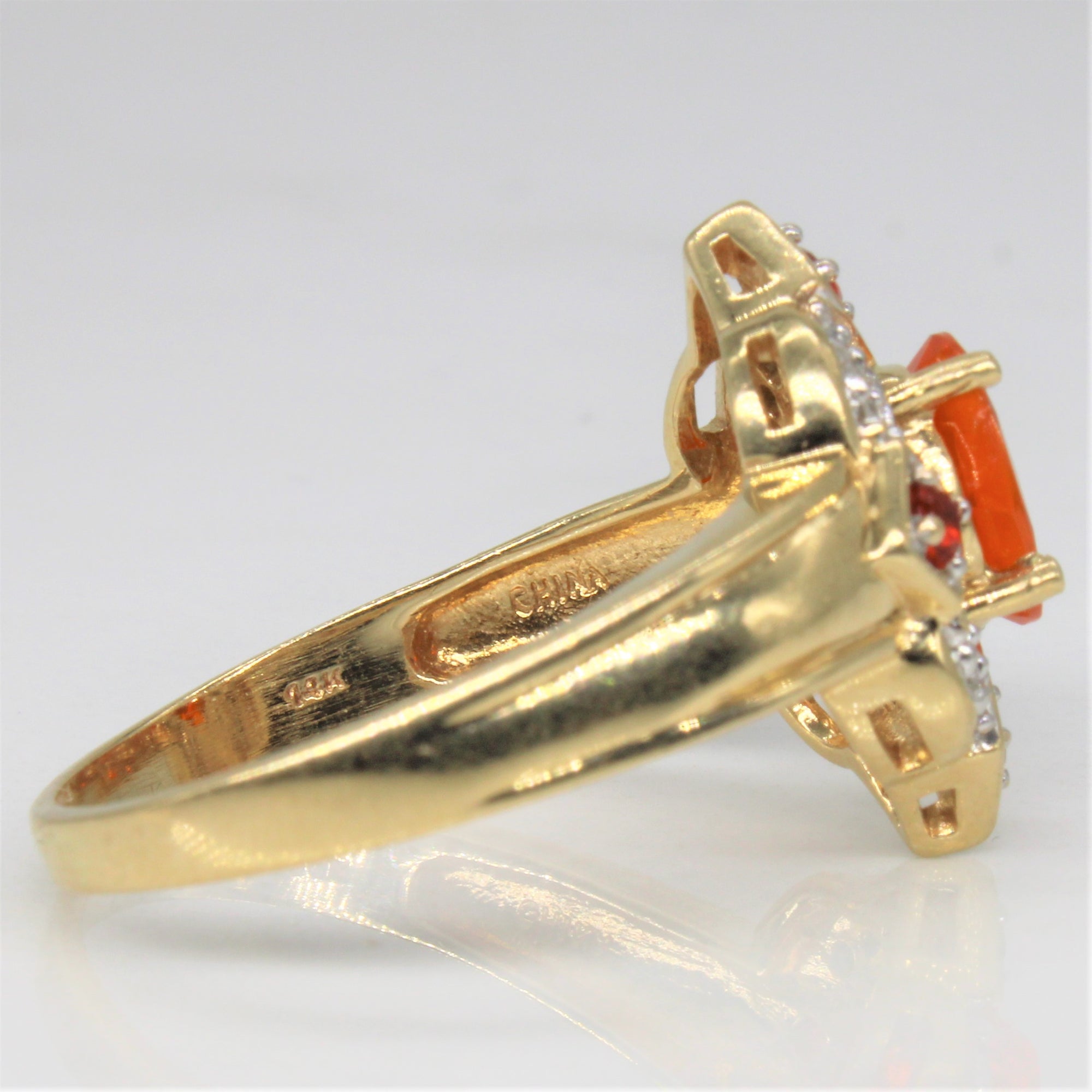 Art Deco Inspired Fire Opal & Diamond Ring | 0.85ctw, 0.06ctw | SZ 9 |