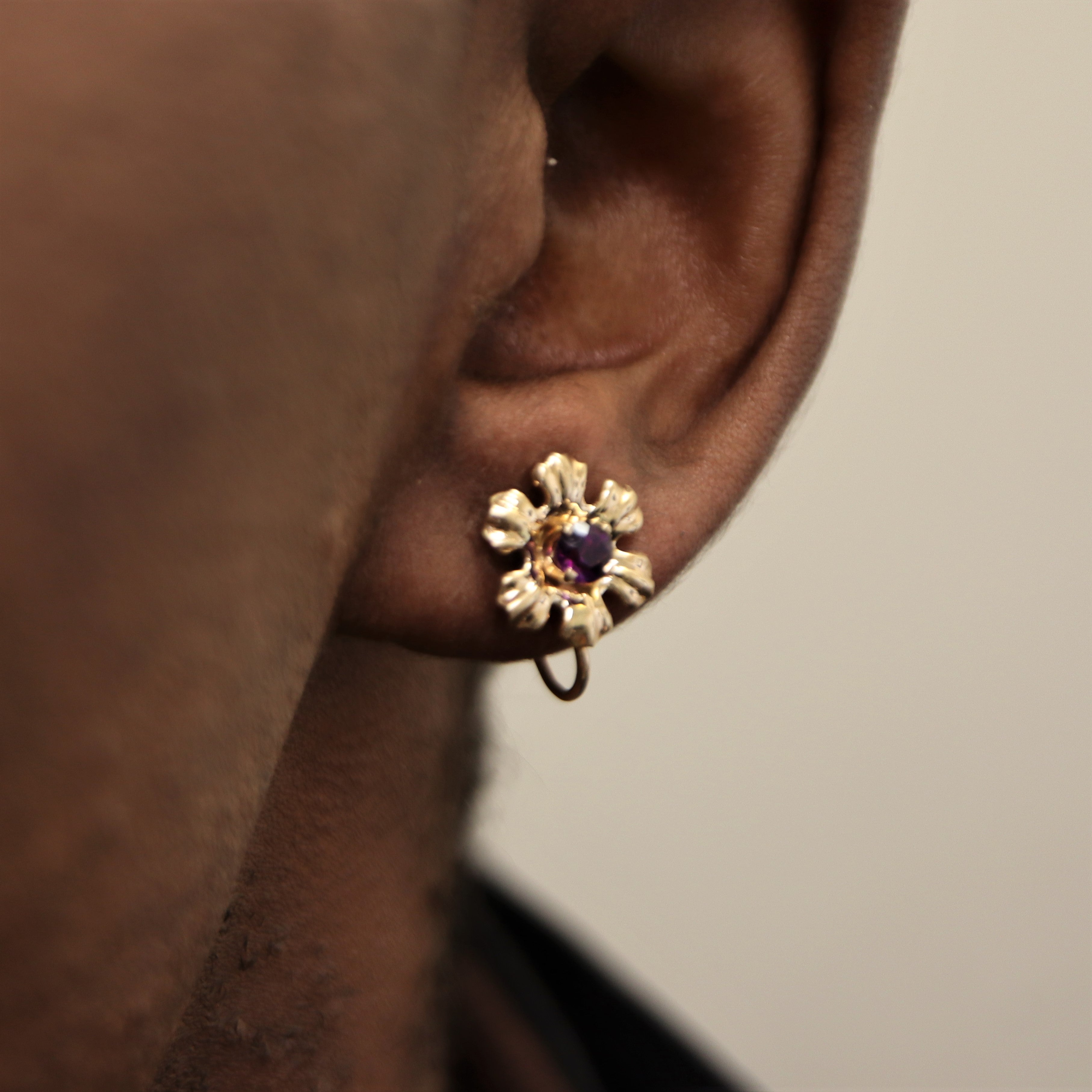 'Birks' 1960s Floral Amethyst Clip On Earrings | 0.50ctw |