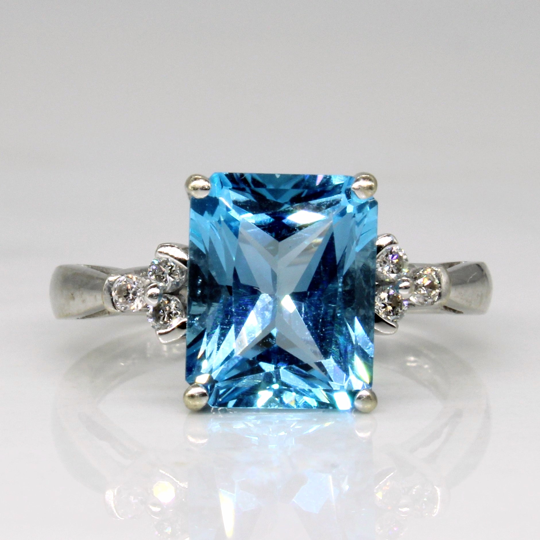Blue Topaz & Diamond Ring | 3.60ct, 0.09ctw | SZ 6 |
