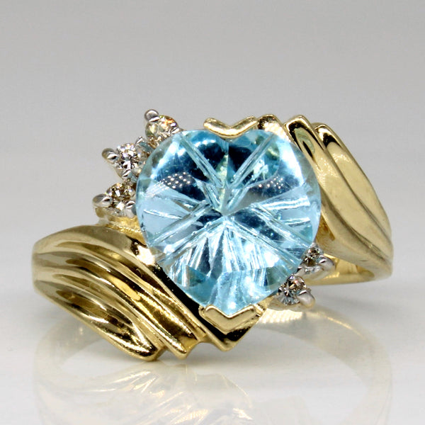 Blue Topaz & Diamond Heart Ring | 2.80ct, 0.07ctw | SZ 6.5 |