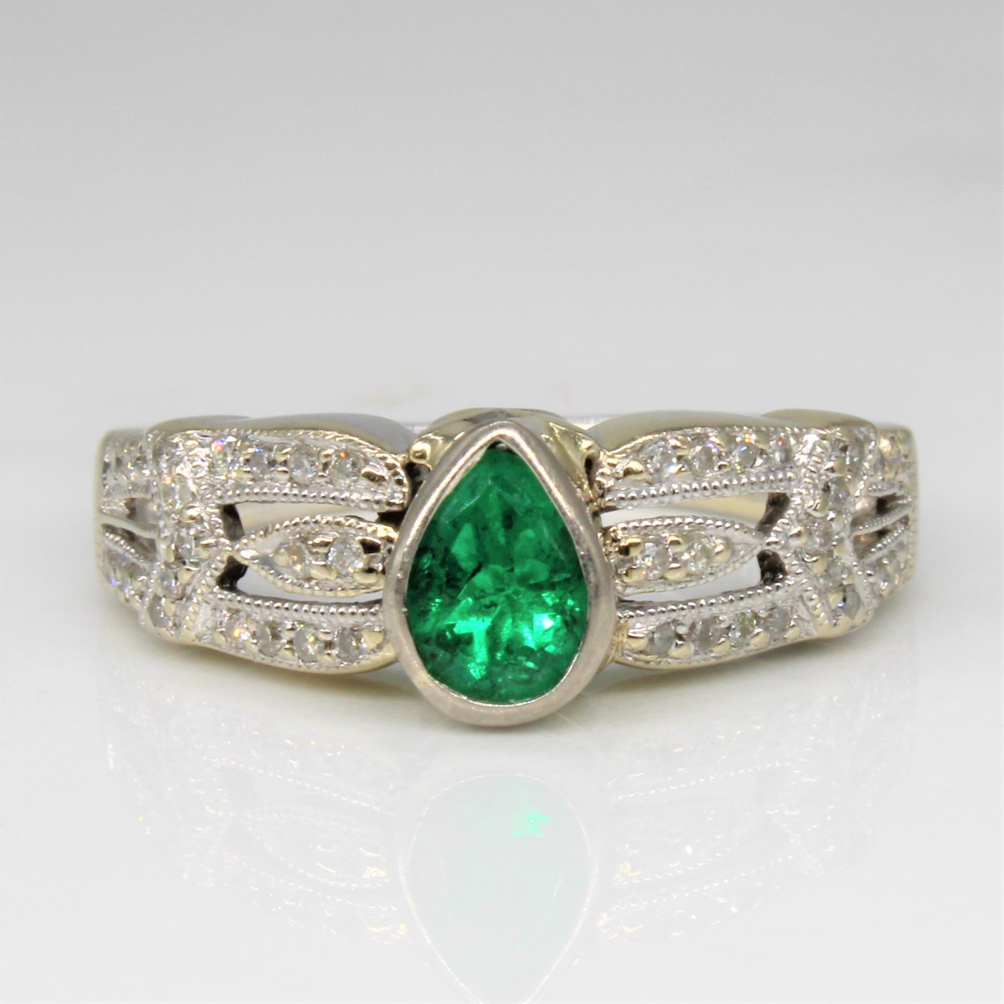 Art Deco Inspired Emerald & Diamond Ring | 0.40ct, 0.12ctw | SZ 4.75 |