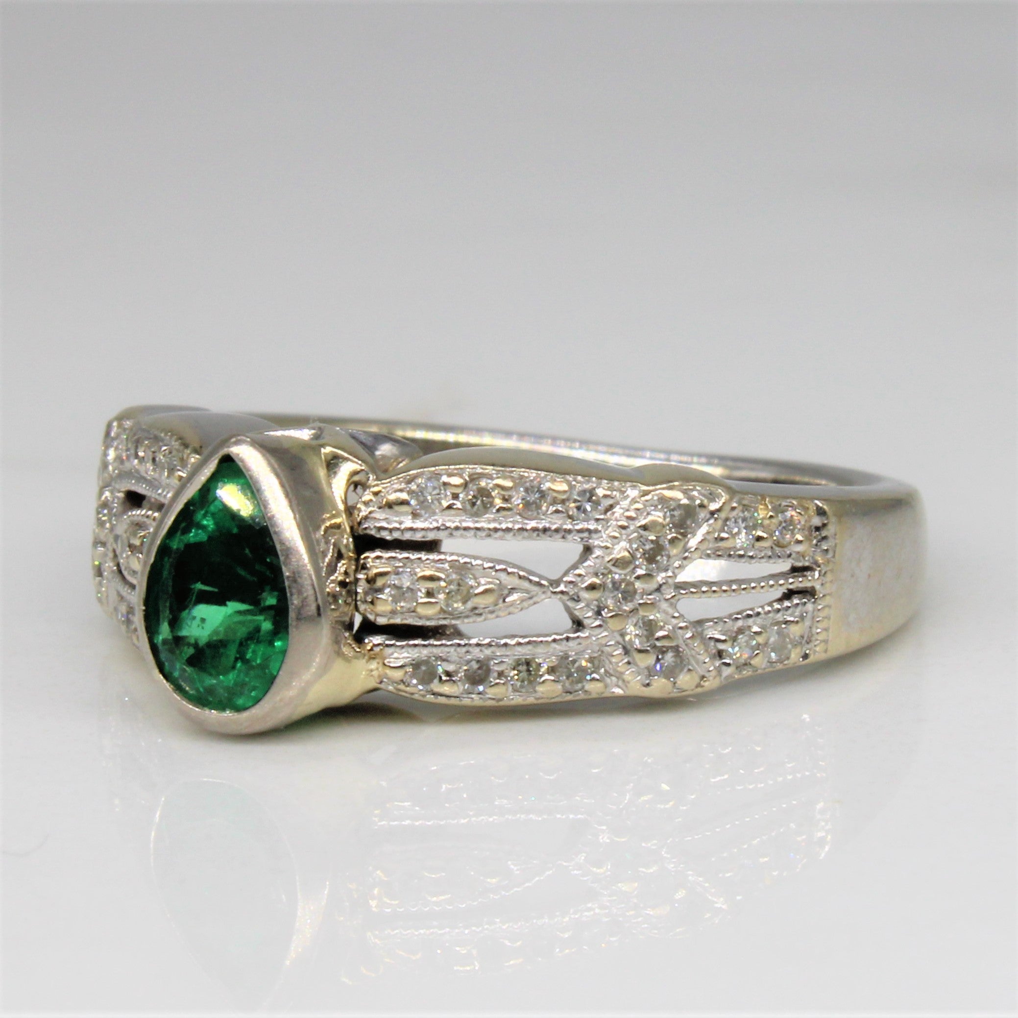 Art Deco Inspired Emerald & Diamond Ring | 0.40ct, 0.12ctw | SZ 4.75 |