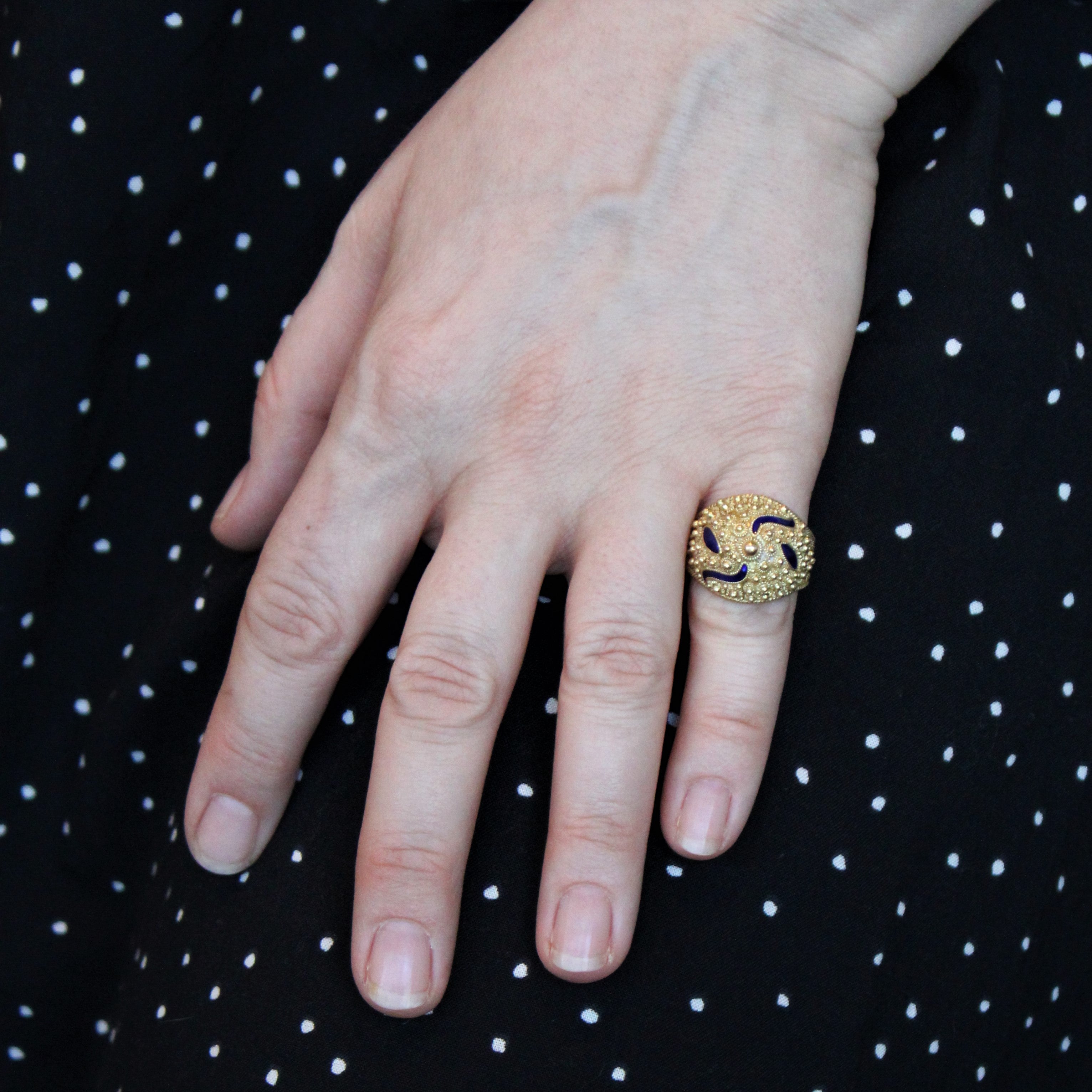 Blue Enamel Cocktail Ring | SZ 7.5 |
