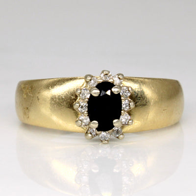 Wide Band Sapphire & Diamond Halo Ring | 0.53ct, 0.07ctw | SZ 9 |