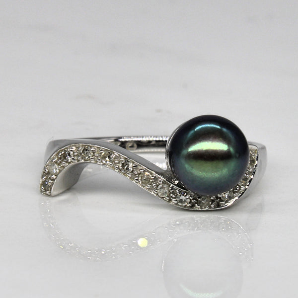 Black Pearl & Diamond Wave Ring | 0.10ctw | SZ 6.5 |