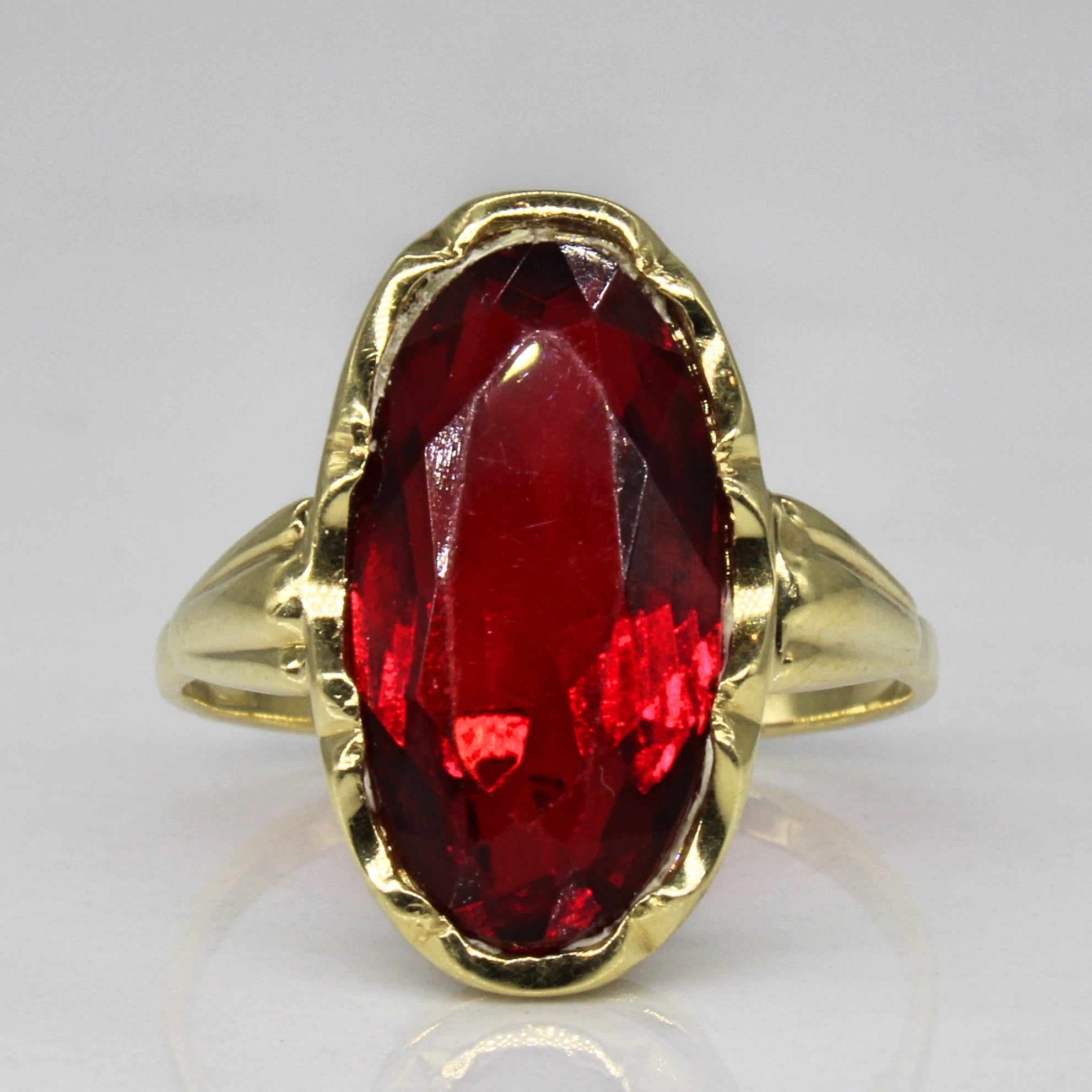 Mid Century Red Glass Cocktail Ring | 4.00ct | SZ 6.5 |