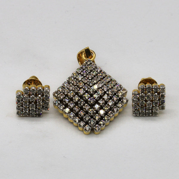 Diamond Cluster Grid Pendant & Earring Set | 3.53ctw |