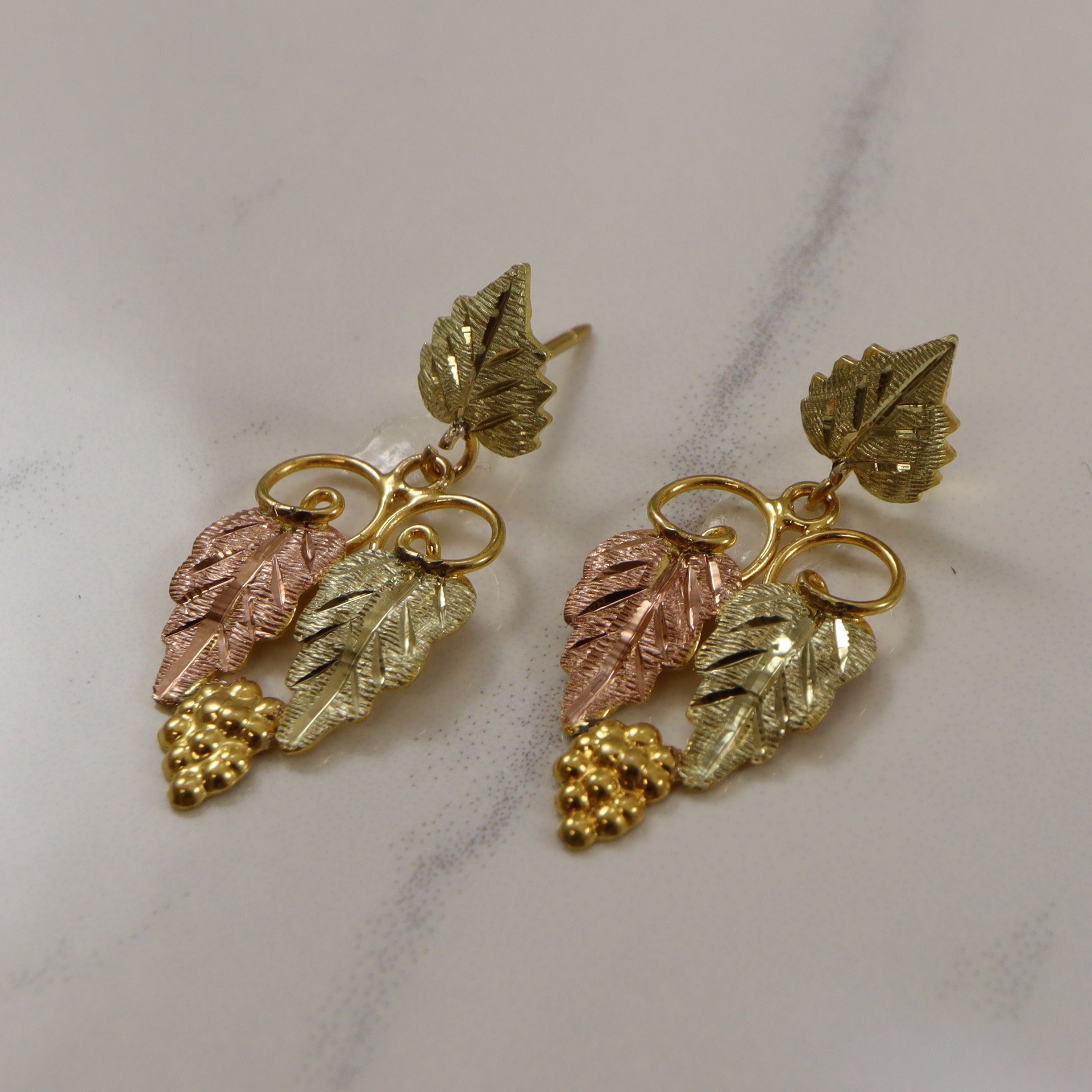 Multi Gold Grape Leaf Drop Earrings |