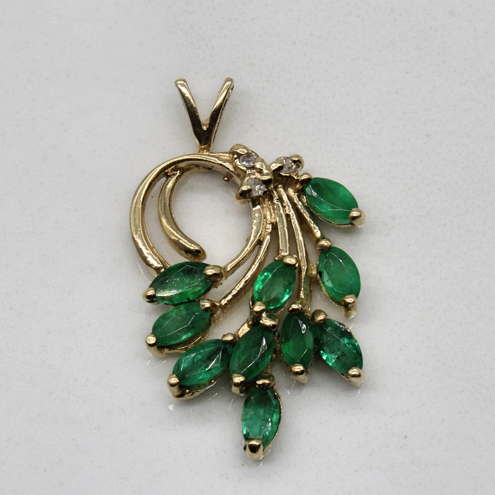 Emerald & Diamond Ornate Pendant | 0.60ctw, 0.03ctw |