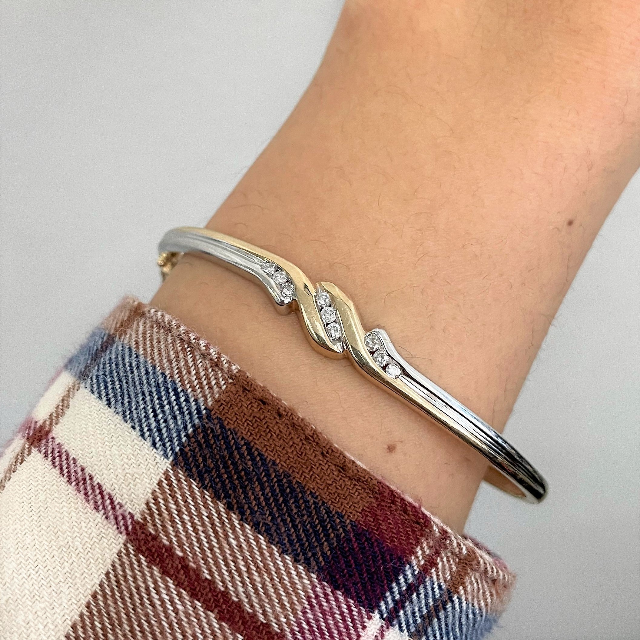 Two Tone Gold Diamond Bypass Bangle | 0.27ctw | 6.5" |