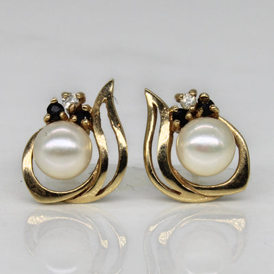 Pearl & Sapphire Stud Earrings | 0.08ctw, 0.03ctw |