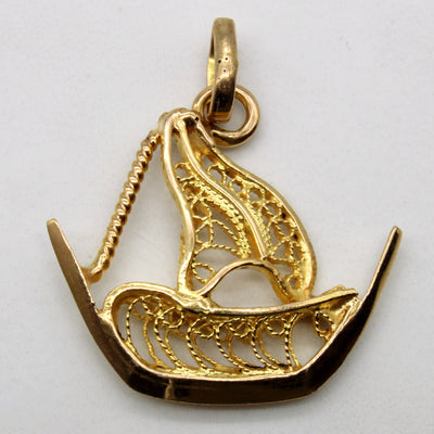 18k Yellow Gold Filigree Ship Pendant |