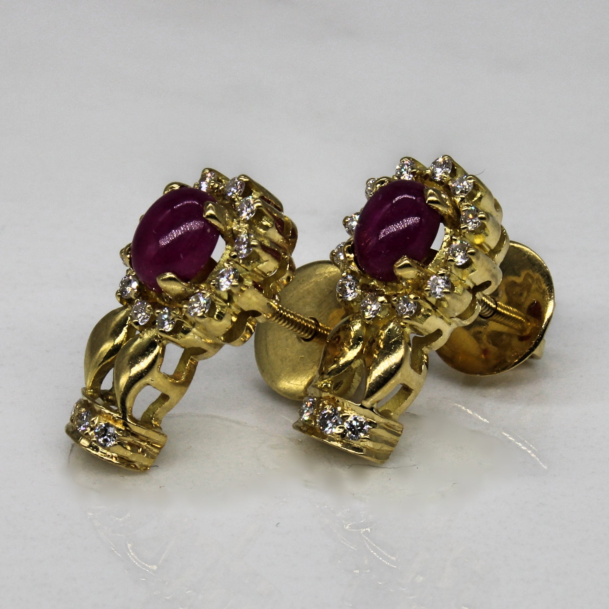 Ruby & Diamond Stud Earrings | 1.00ctw, 0.25ctw |