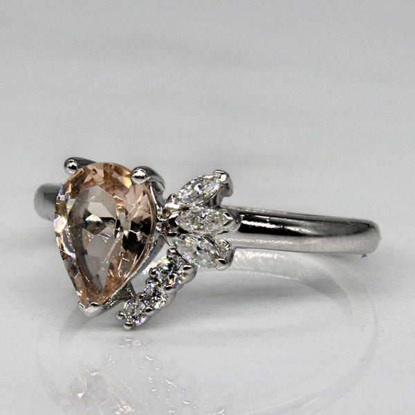 Pear Cut Morganite & Diamond Flare Ring | 1.00ct, 0.15ctw | SZ 6 |