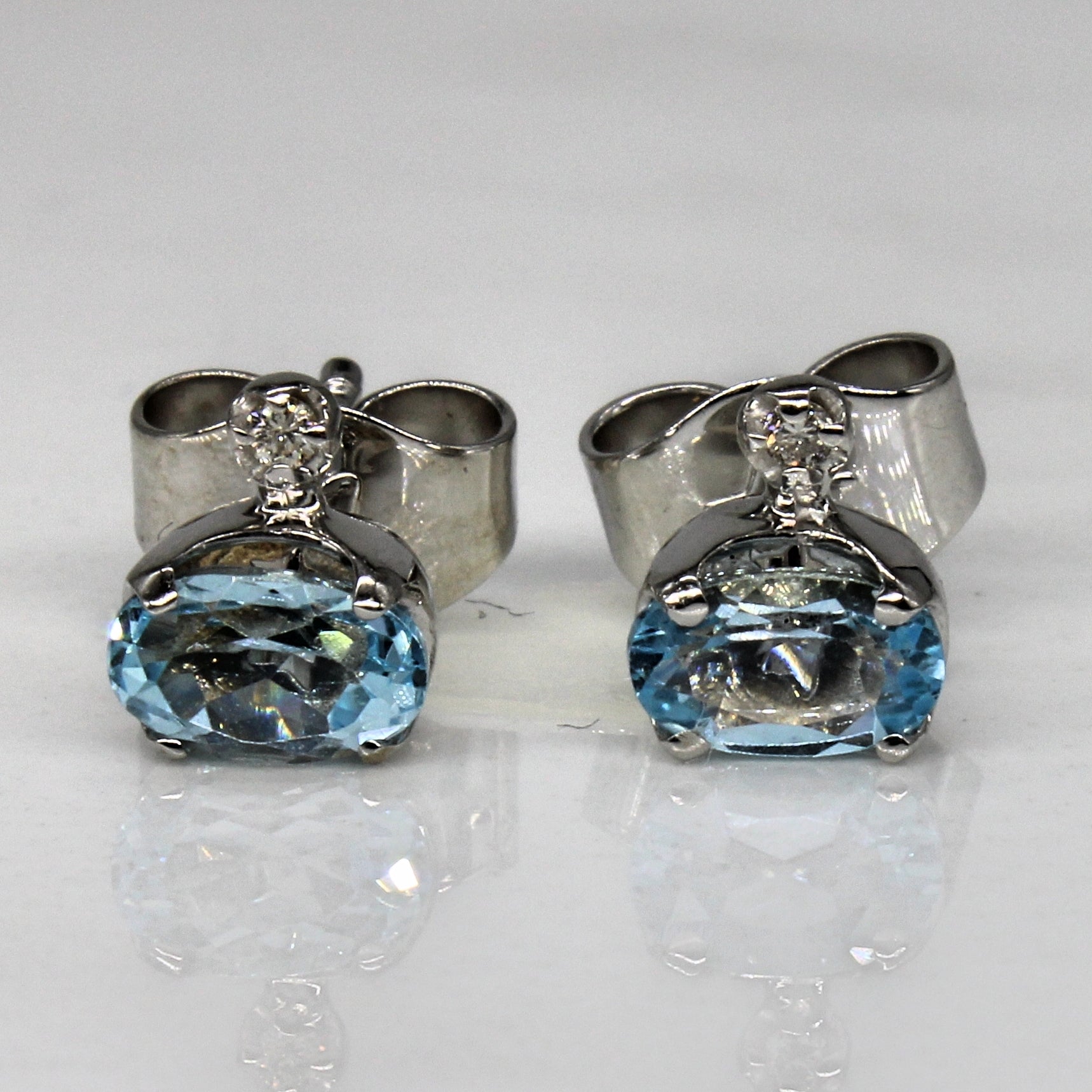 Blue Topaz & Diamond Stud Earrings | 1.00ctw, 0.02ctw |