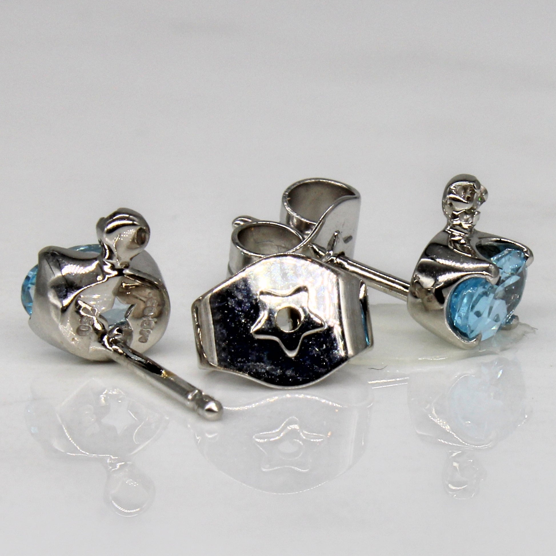 Blue Topaz & Diamond Stud Earrings | 1.00ctw, 0.02ctw |