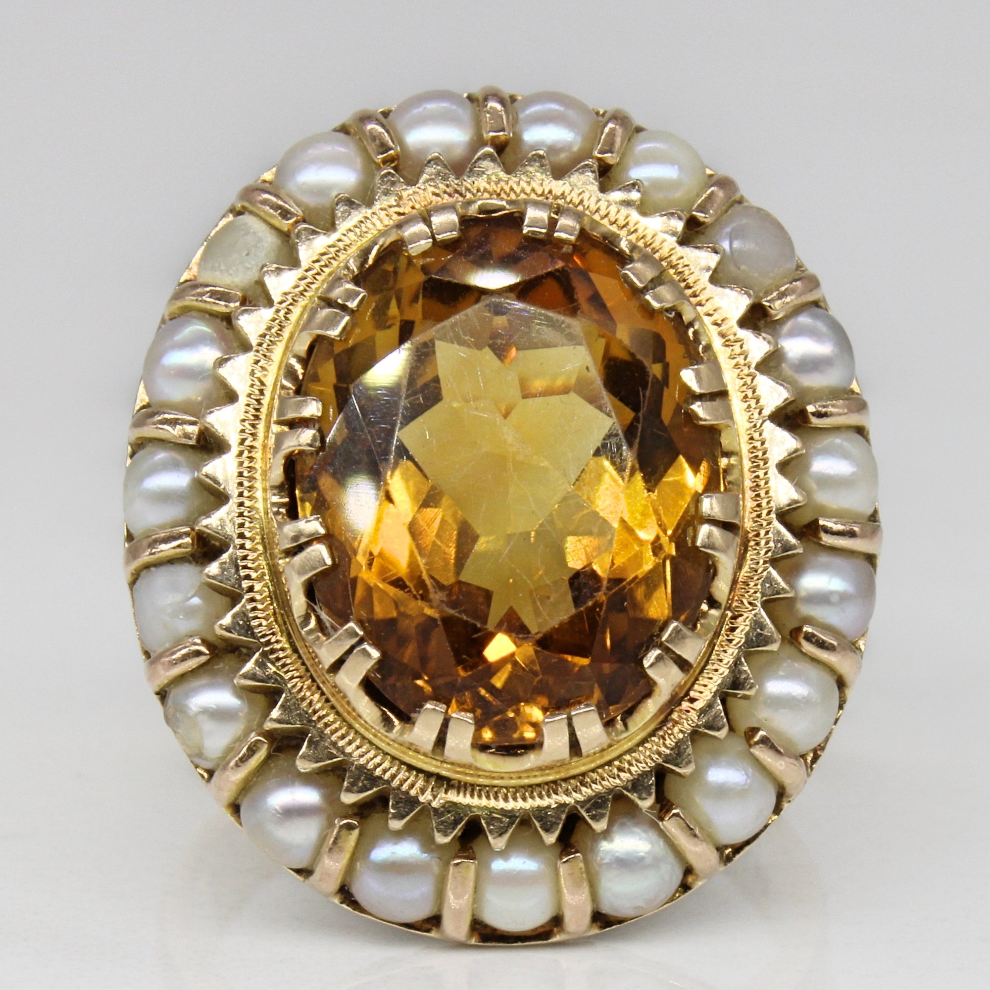 Citrine & Pearl Cocktail Ring | 5.30ct | SZ 7.5 |