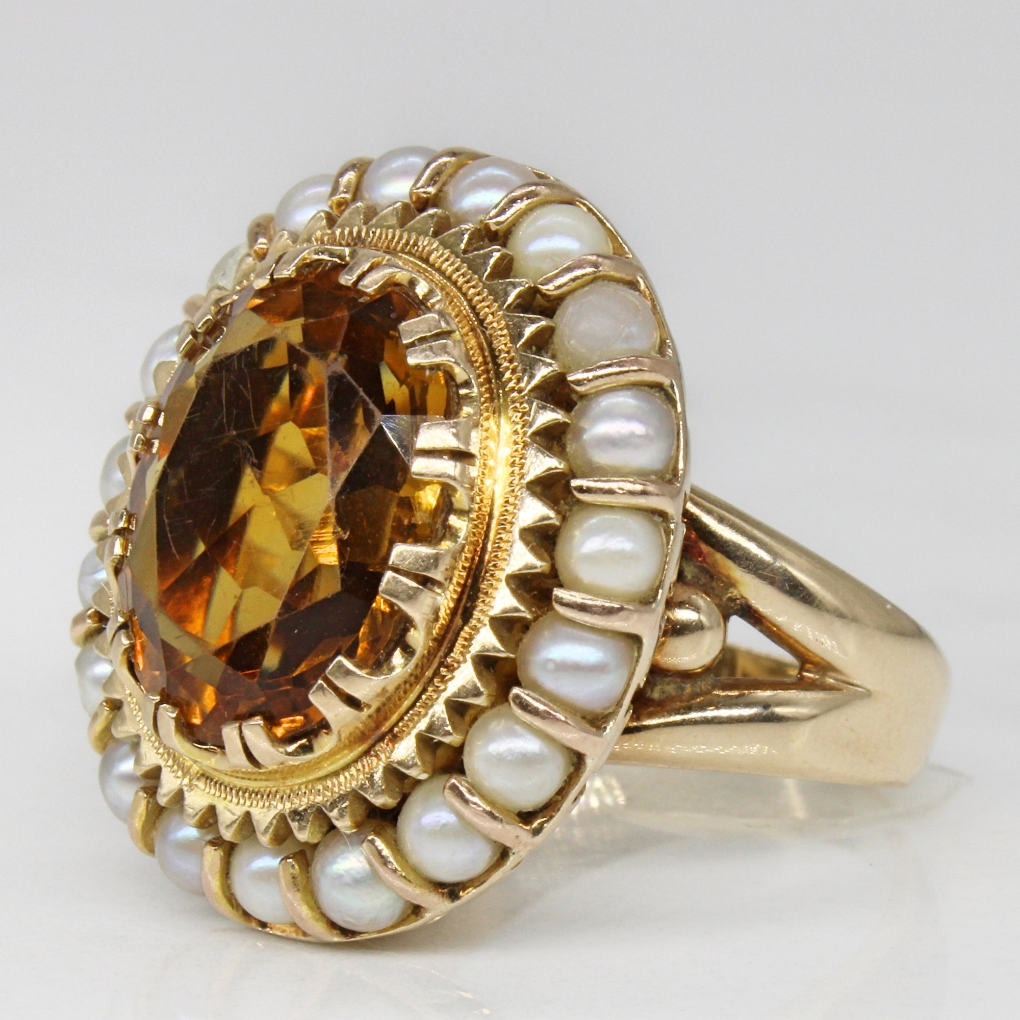 Citrine & Pearl Cocktail Ring | 5.30ct | SZ 7.5 |