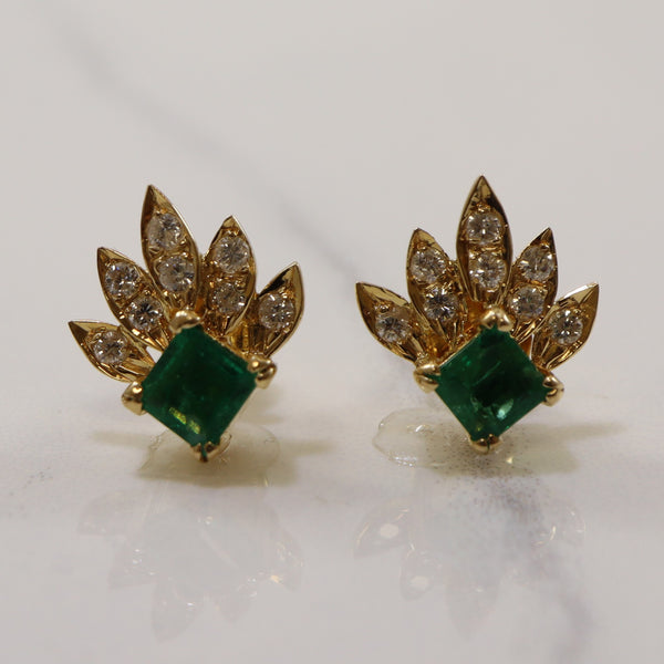 Diamond & Emerald Stud Earrings | 0.24ctw, 0.70ctw |