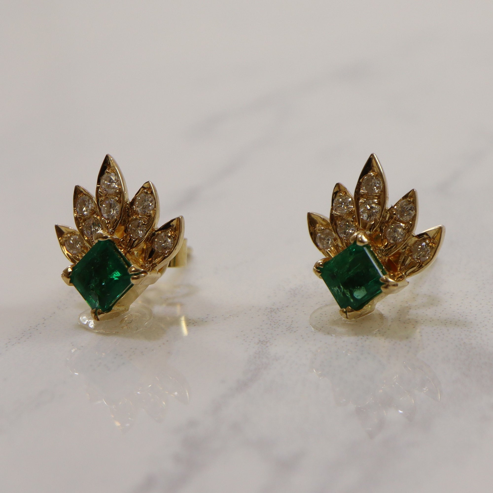 Diamond & Emerald Stud Earrings | 0.24ctw, 0.70ctw |