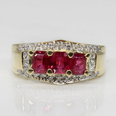 Synthetic Ruby & Diamond Ring | 1.50ctw, 0.25ctw | SZ 10.5 |